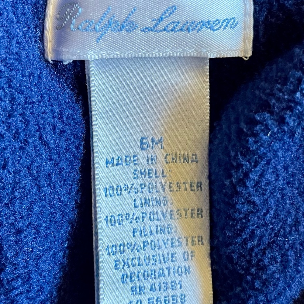 Ralph Lauren Infant Baby Boy Navy Blue Snowsuit Winter Bunting 6M Fleece-Lined - Picture 3 of 9